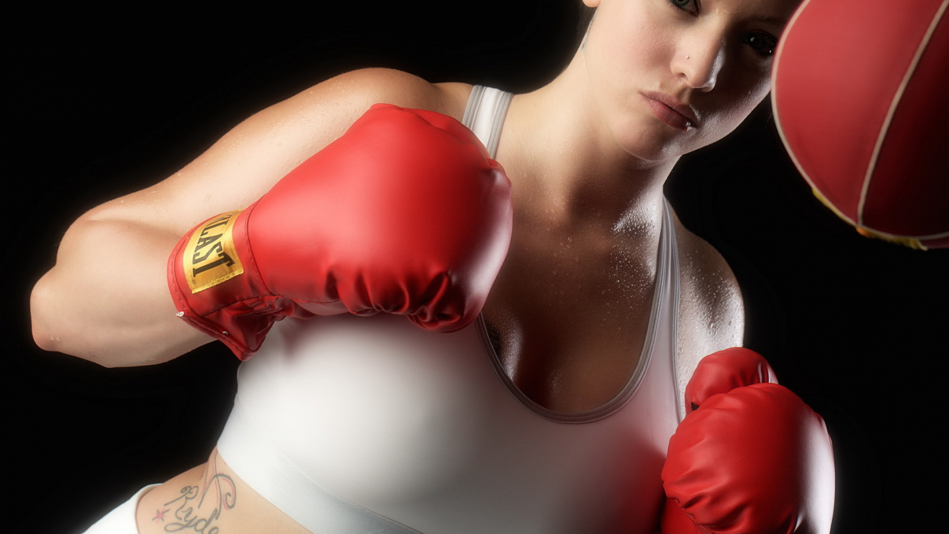 Woman in Red Boxing Gloves. Wallpaper in 1920x1080 Resolution