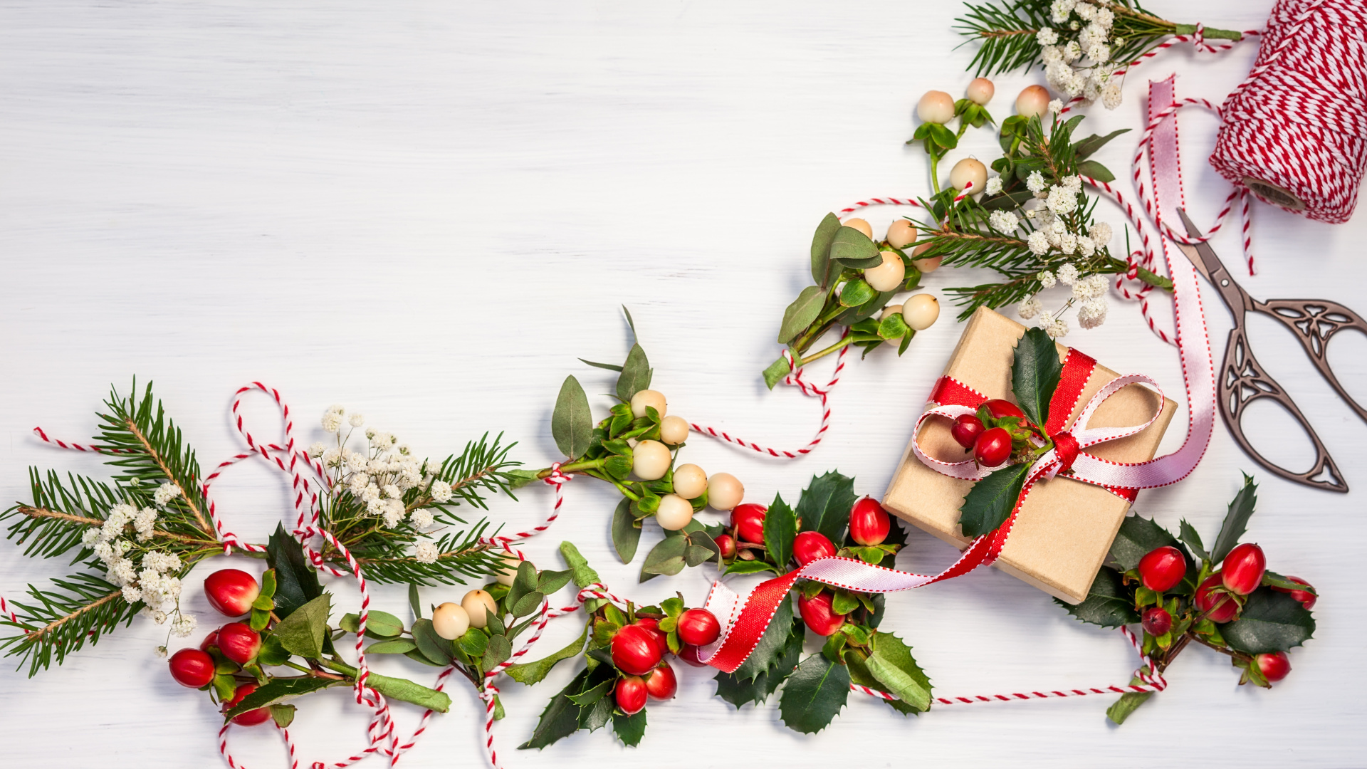 New Year, Christmas Day, Holly, Christmas Decoration, Flower. Wallpaper in 1920x1080 Resolution