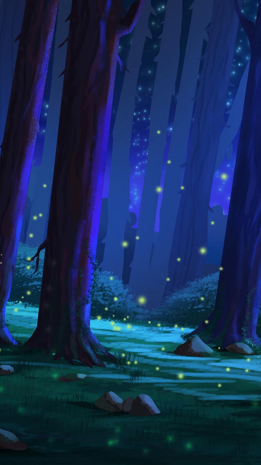 Lila Und Grüne Lichter im Wald. Wallpaper in 1080x1920 Resolution