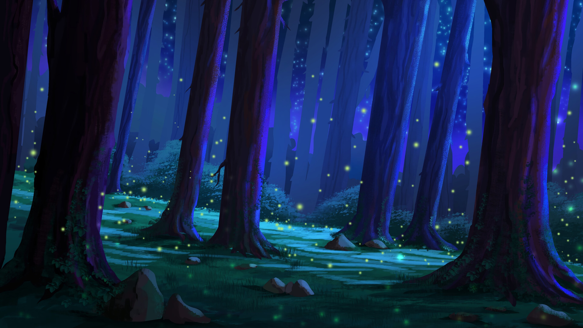 Lila Und Grüne Lichter im Wald. Wallpaper in 1920x1080 Resolution