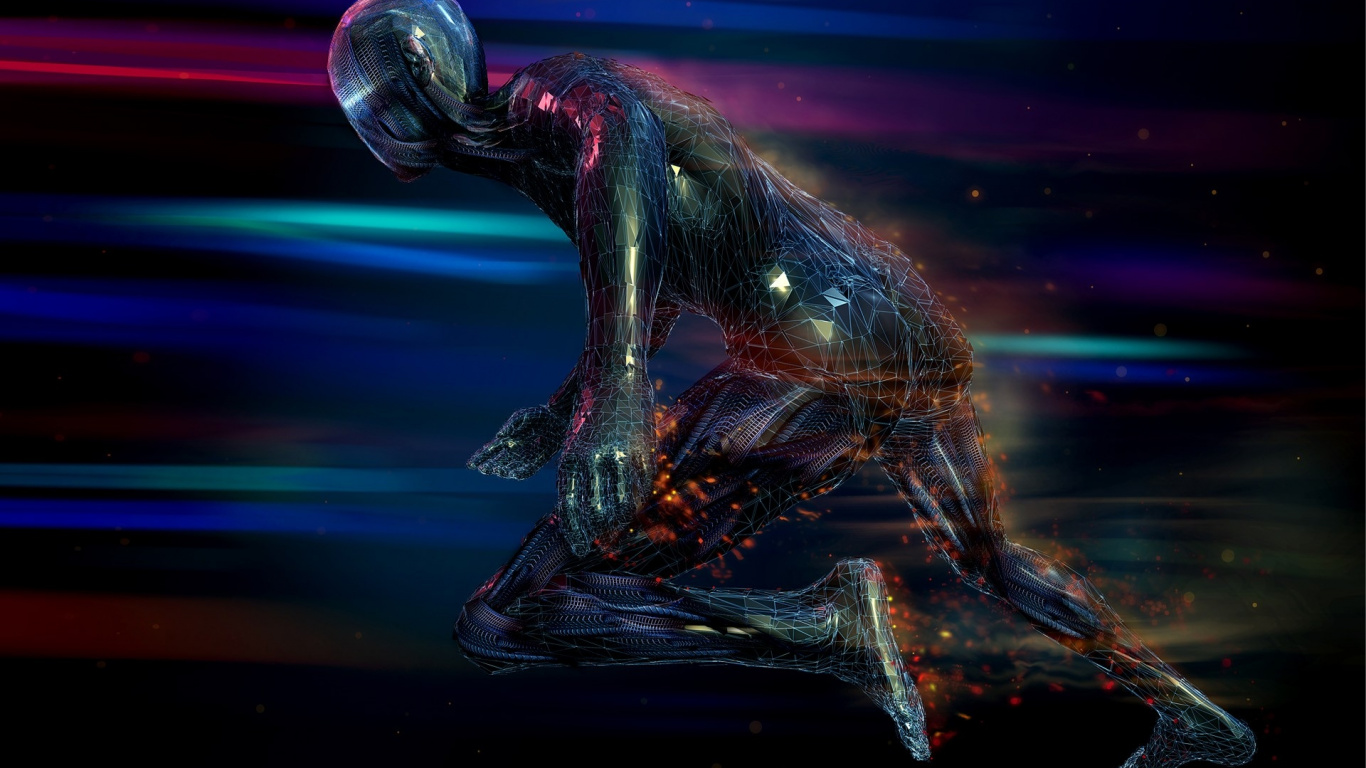 Hombre de Traje Negro Con Luces Azules y Púrpuras. Wallpaper in 1366x768 Resolution