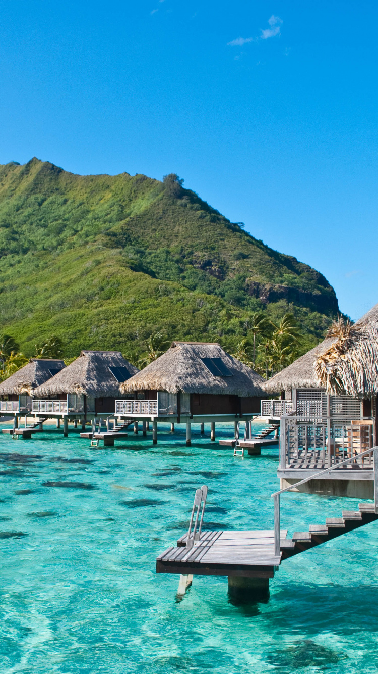 Braunes Holzhaus Auf Grünem Berg Neben Gewässer Tagsüber. Wallpaper in 750x1334 Resolution