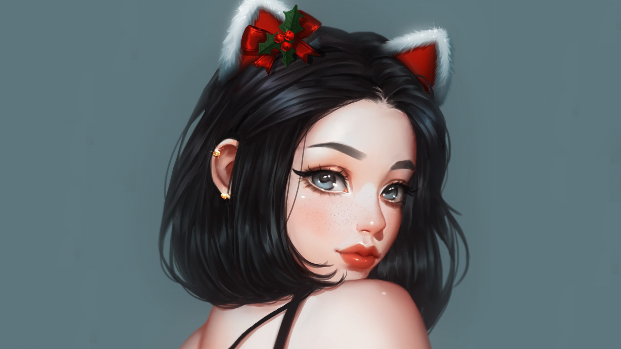 Woman With Red Flower on Her Ear. Wallpaper in 1280x720 Resolution