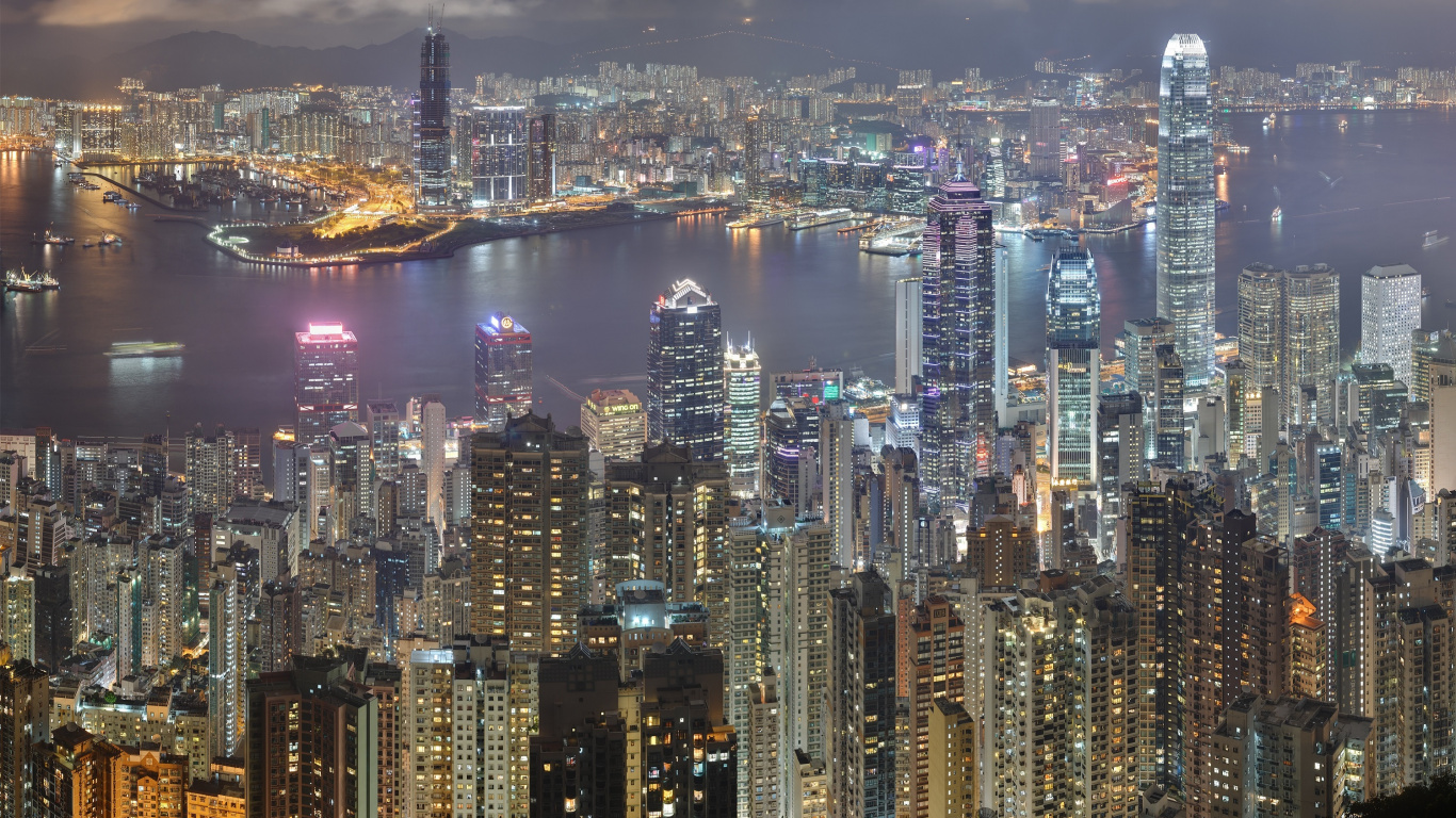 City Skyline During Night Time. Wallpaper in 1366x768 Resolution