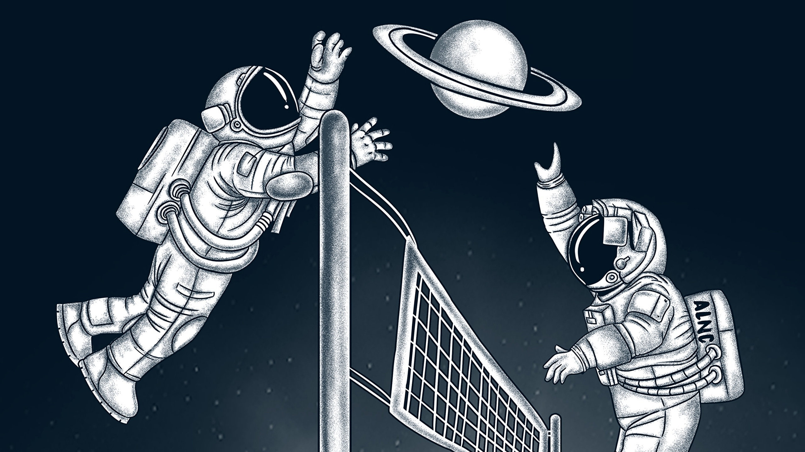 Man in Black and White Suit Holding a Black and White Ball Illustration. Wallpaper in 2560x1440 Resolution