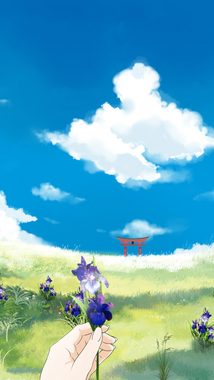 野花, 水彩画, 草原, 草坪, 人们在自然界 壁纸 750x1334 允许