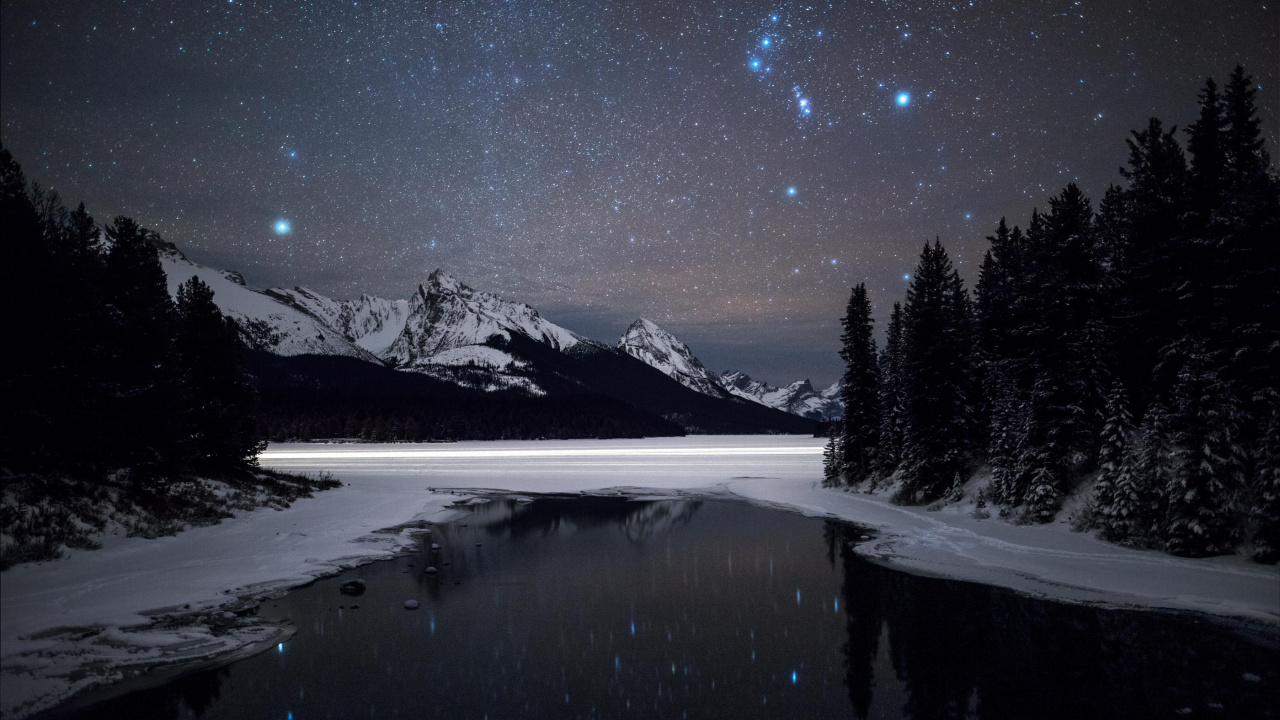 Jasper, Maligne Lake, Nationalpark, Natur, Schnee. Wallpaper in 1280x720 Resolution