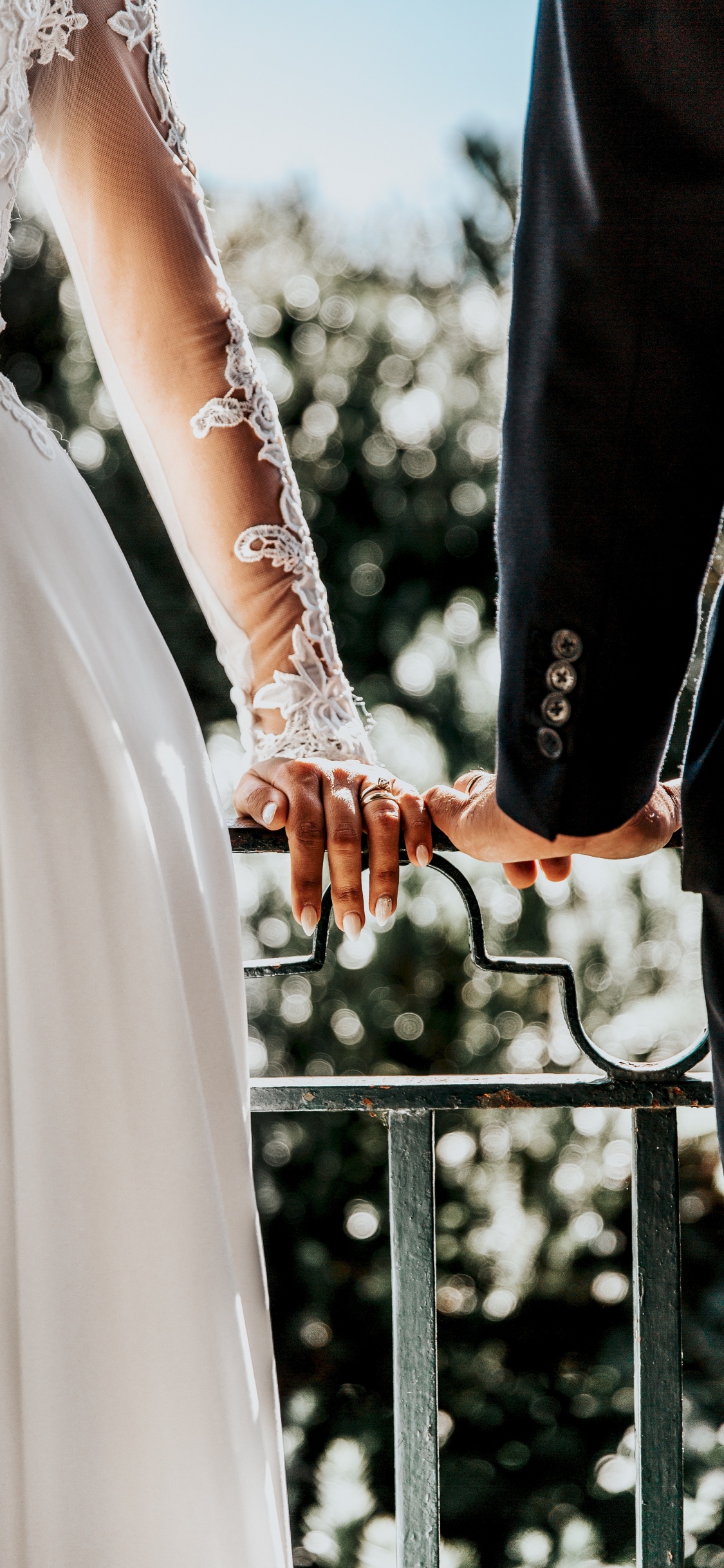 Bridegroom, Bride, Wedding, Wedding Dress, Dress. Wallpaper in 1125x2436 Resolution