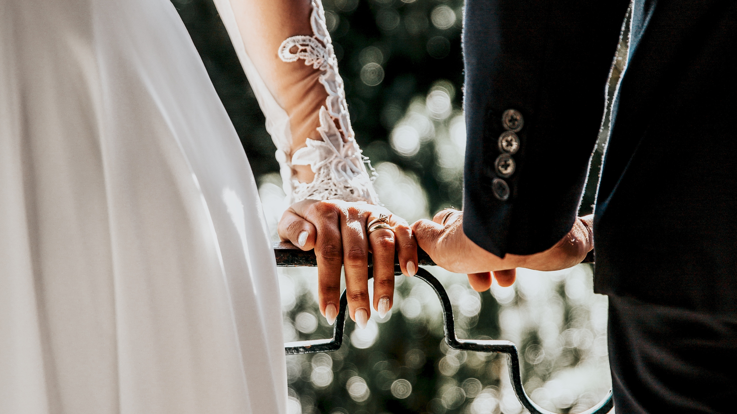 Bridegroom, Bride, Wedding, Wedding Dress, Dress. Wallpaper in 2560x1440 Resolution