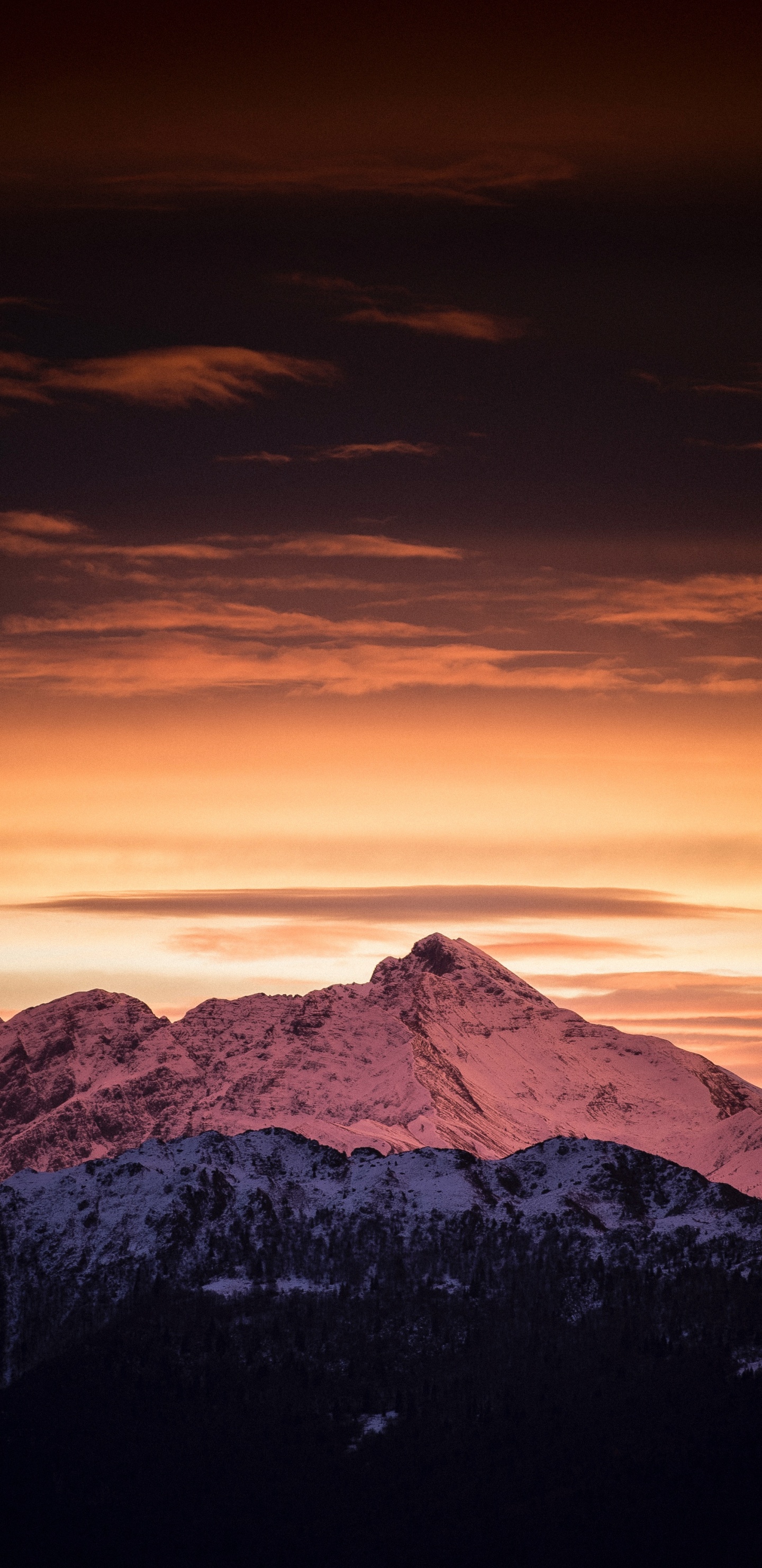 Les Reliefs Montagneux, Afterglow, Gamme de Montagne, Horizon, Lever. Wallpaper in 1440x2960 Resolution