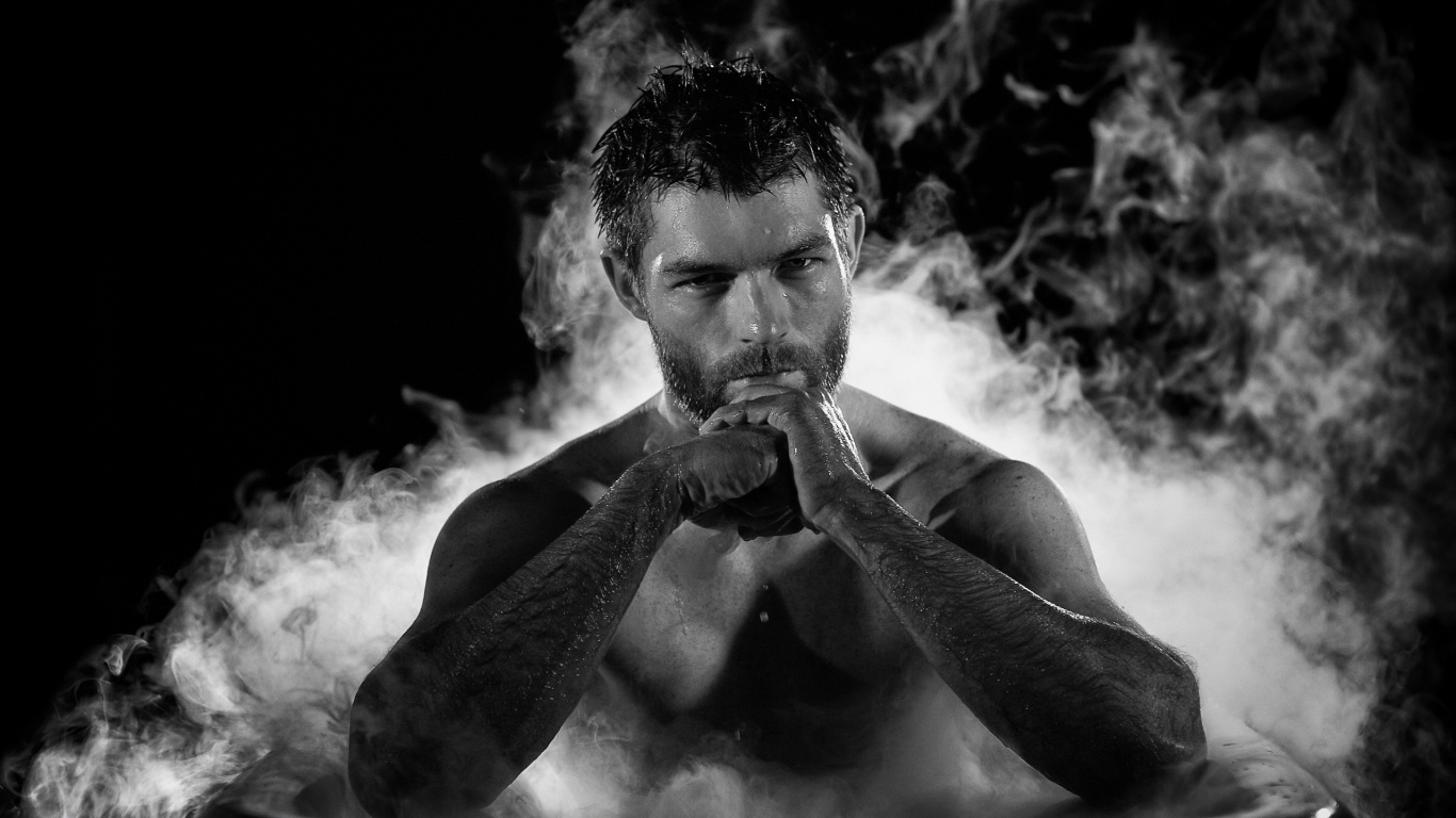 Man Smoking Cigarette in Grayscale Photography. Wallpaper in 1366x768 Resolution