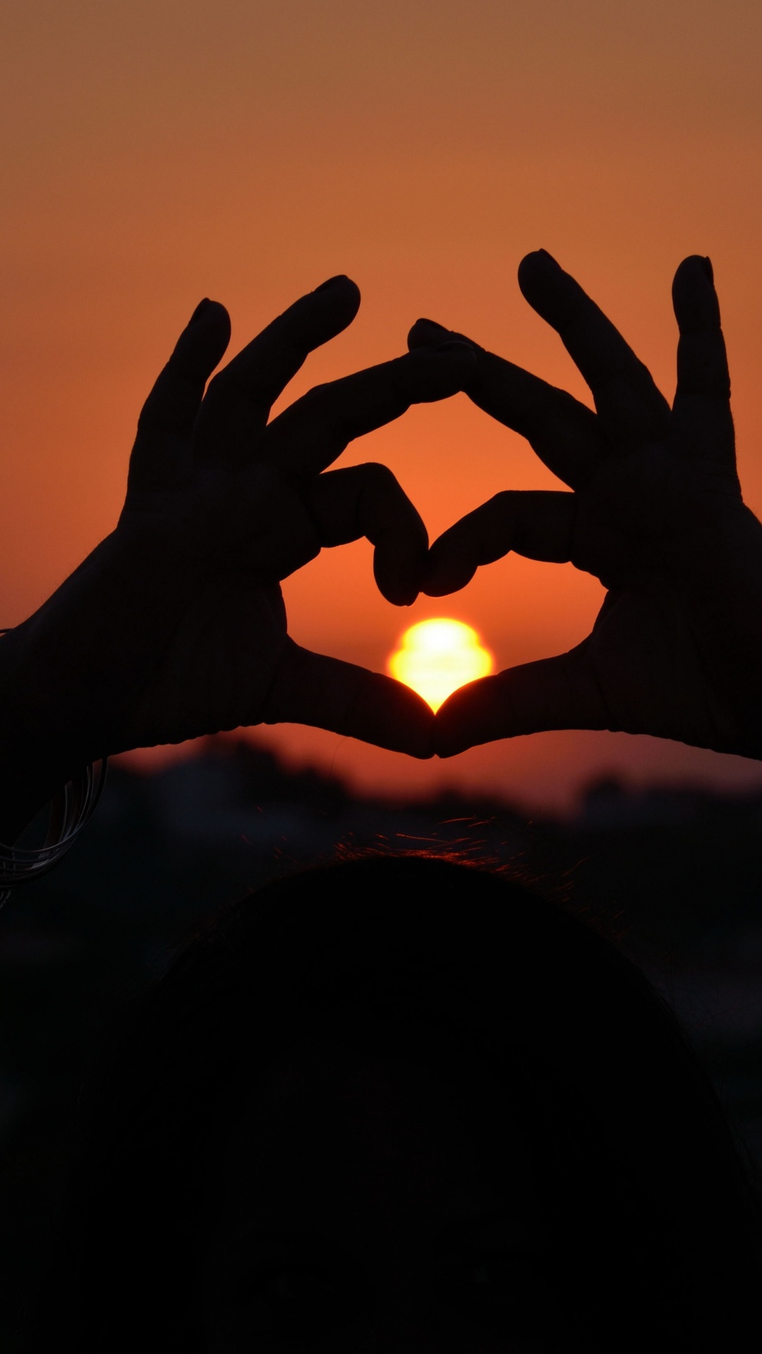 Sunset, Heart, Hand, Light, Orange. Wallpaper in 1080x1920 Resolution