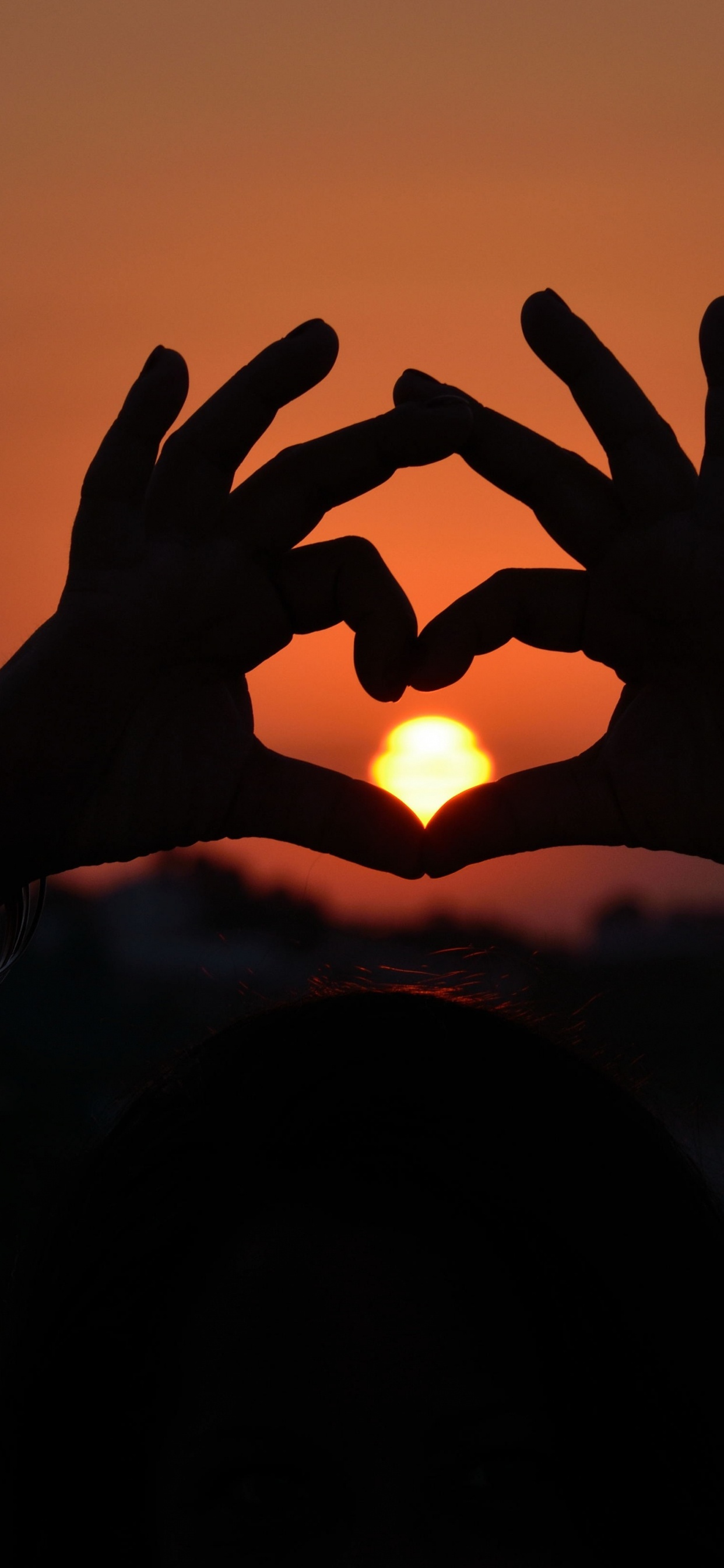 Sunset, Heart, Hand, Light, Orange. Wallpaper in 1242x2688 Resolution
