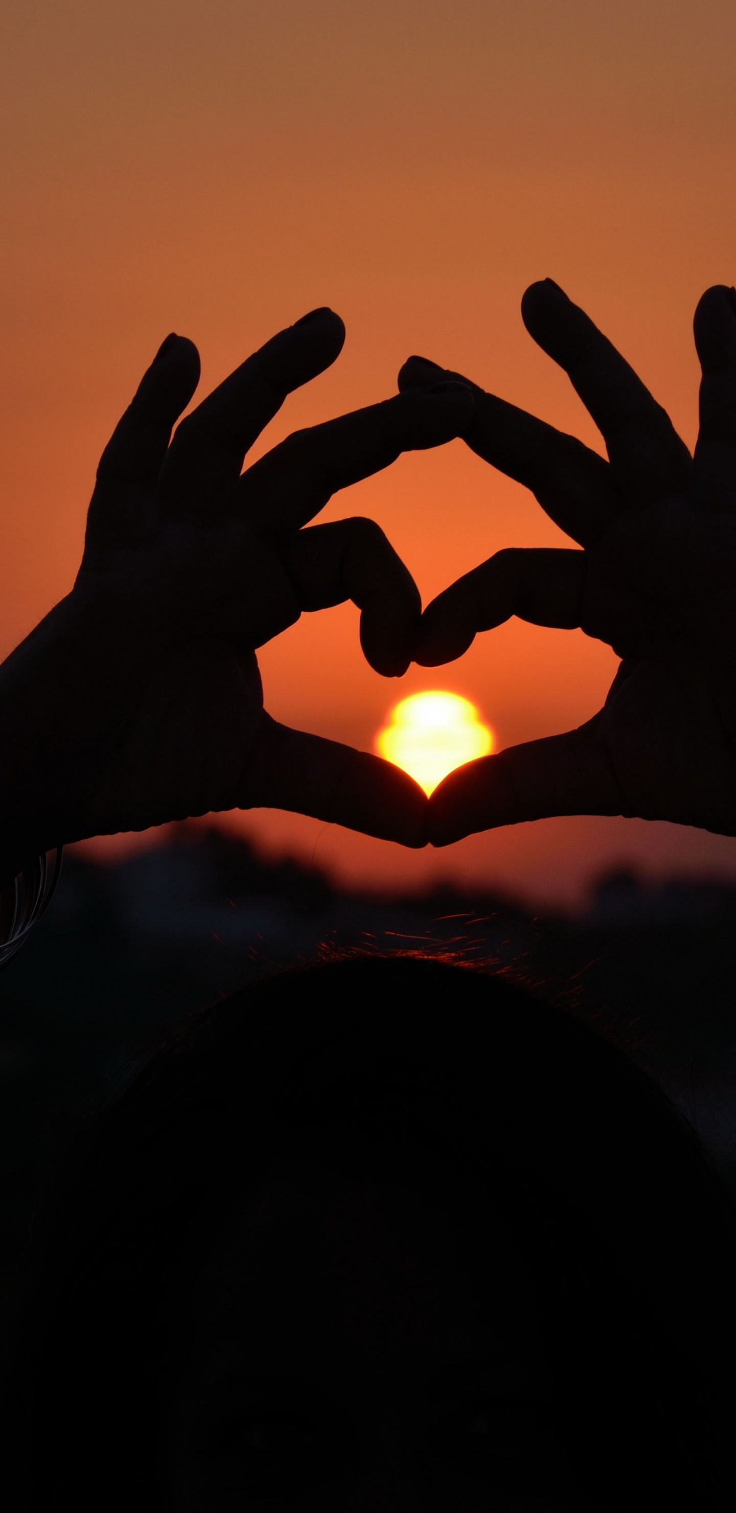 Puesta, Coraz, Mano, Luz, Naranja. Wallpaper in 1440x2960 Resolution