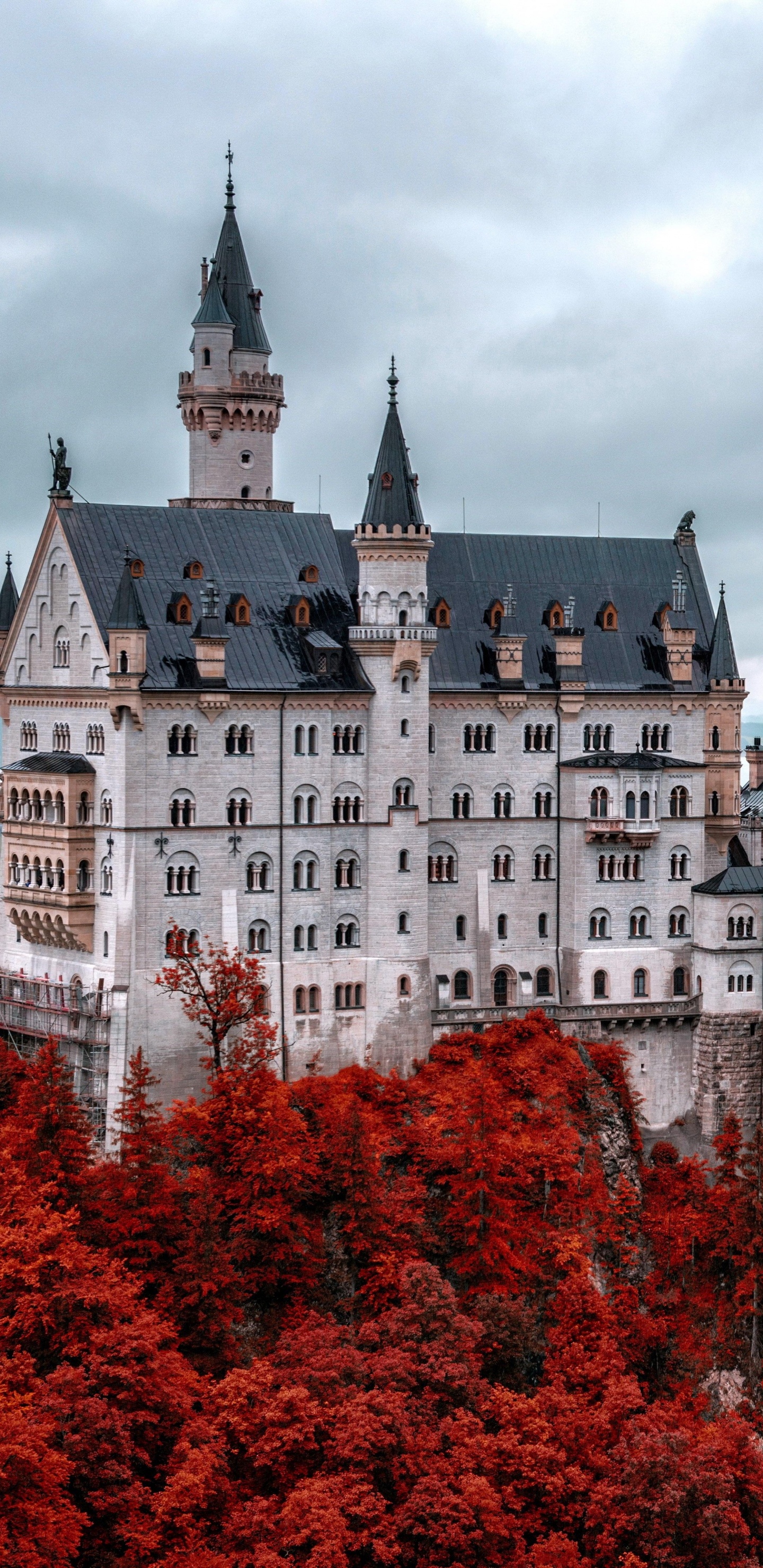 Château Blanc et Bleu Entouré D'arbres Sous un Ciel Nuageux Pendant la Journée. Wallpaper in 1440x2960 Resolution