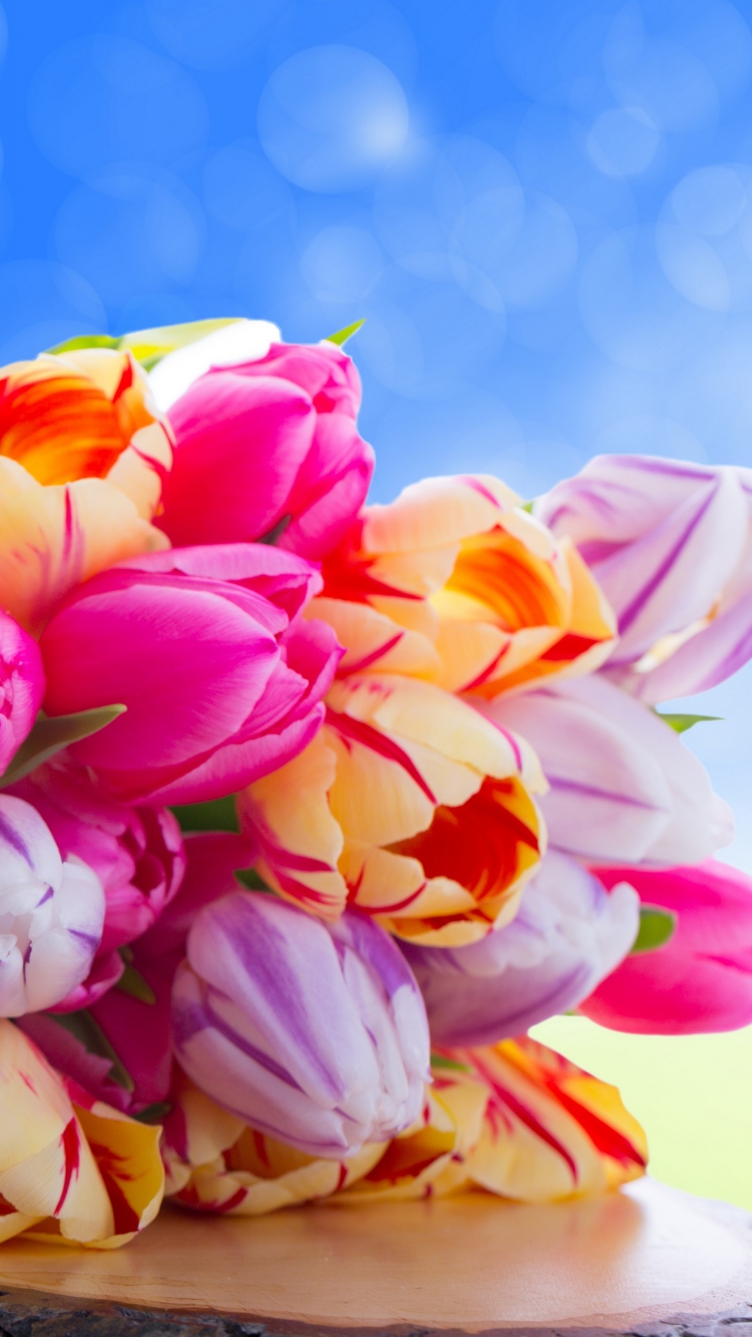 Pink and Yellow Tulips Bouquet. Wallpaper in 1080x1920 Resolution