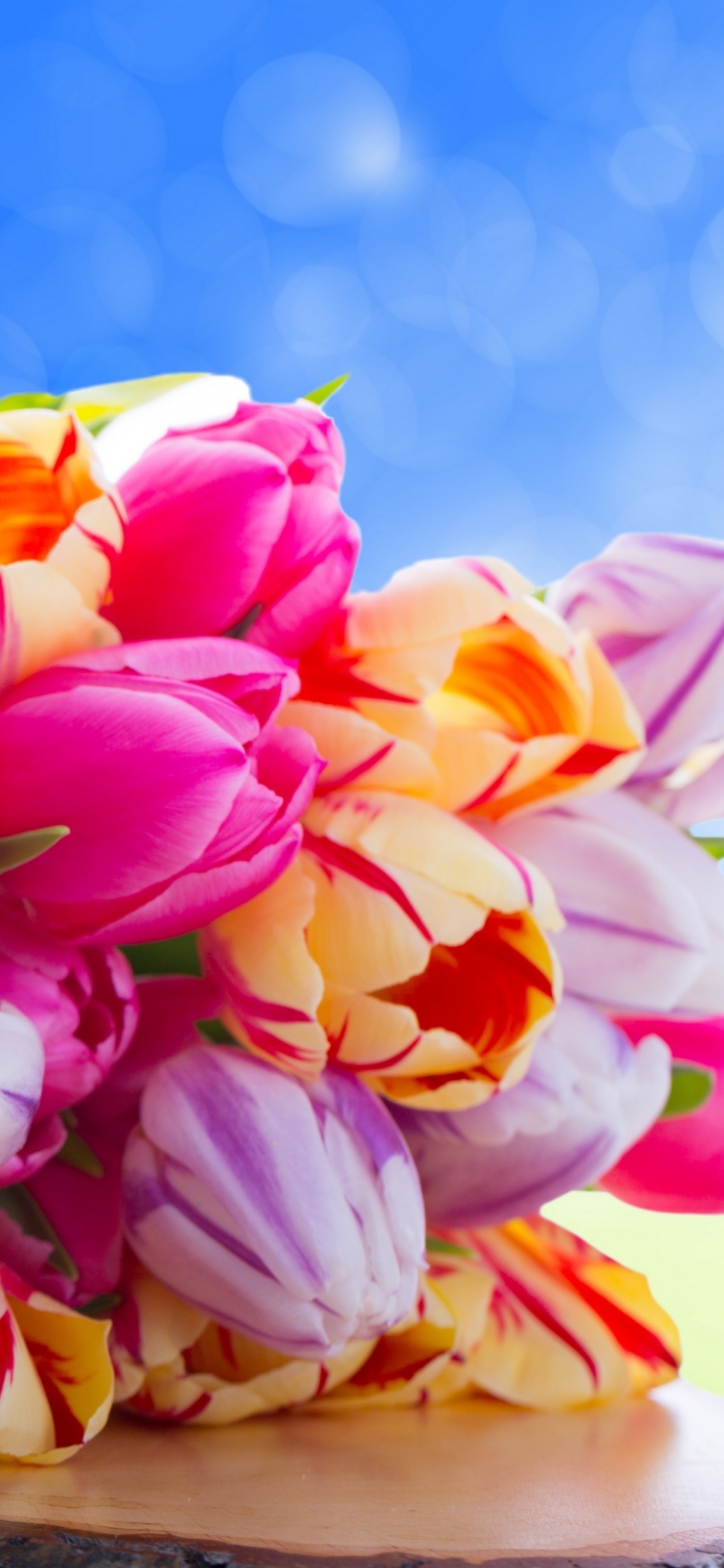 Pink and Yellow Tulips Bouquet. Wallpaper in 1125x2436 Resolution