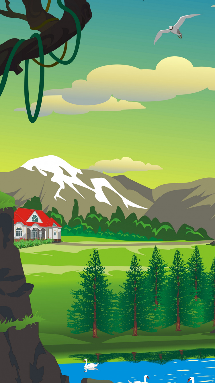 Wasserfall-Cartoon, Illustration, Vektor-Grafiken, Cartoon, Zeichnung. Wallpaper in 750x1334 Resolution