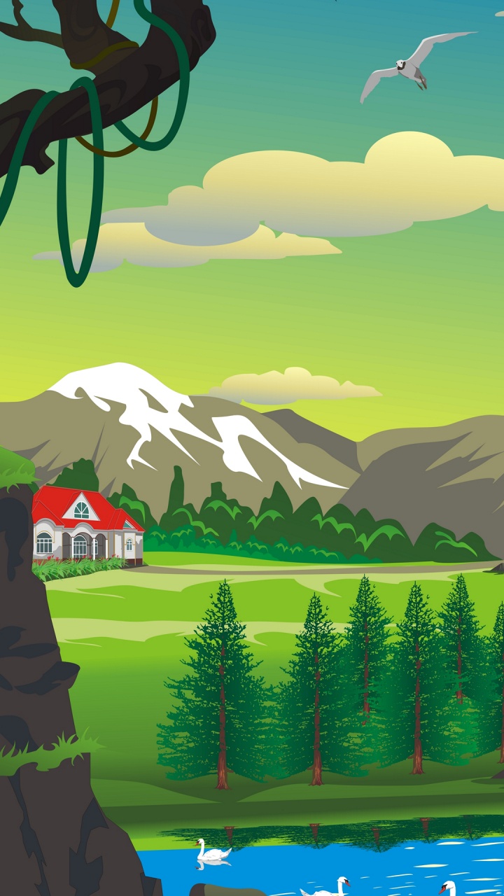 Waterfall Cartoon, Illustration, Vector Graphics, Cartoon, Graphics. Wallpaper in 720x1280 Resolution