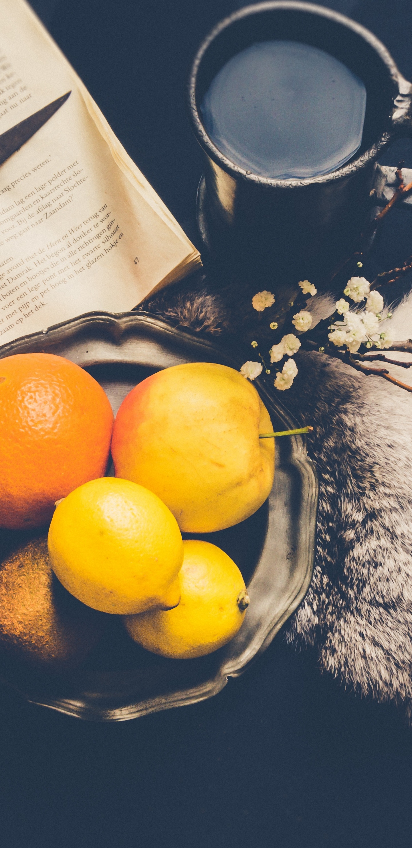 Fruit Orange à Côté de Ciseaux à Manche Noir. Wallpaper in 1440x2960 Resolution