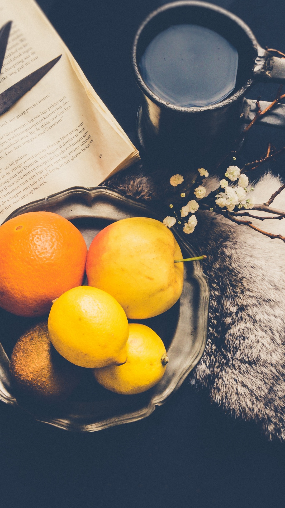 Orange Fruit Beside Black Handled Scissors. Wallpaper in 1080x1920 Resolution