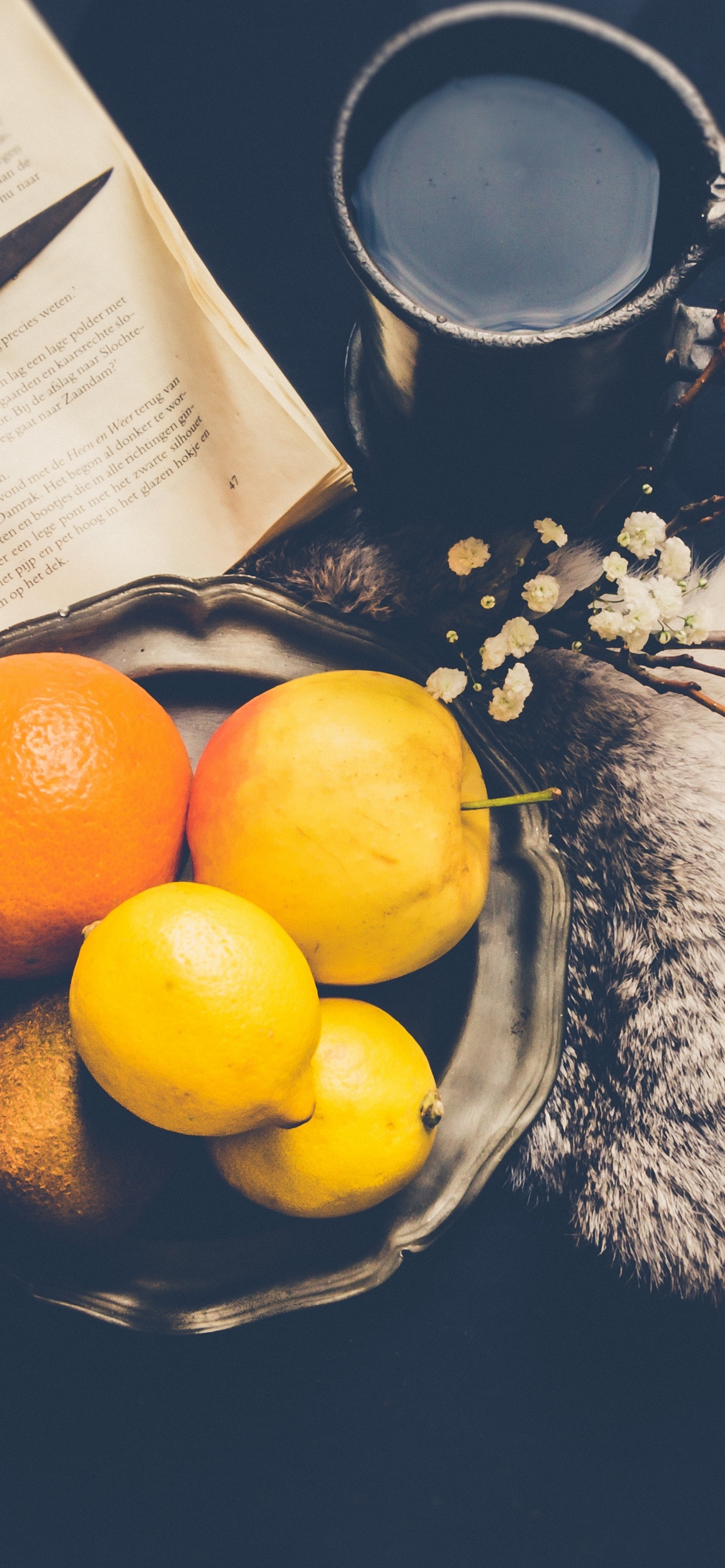 Orange Fruit Beside Black Handled Scissors. Wallpaper in 1242x2688 Resolution