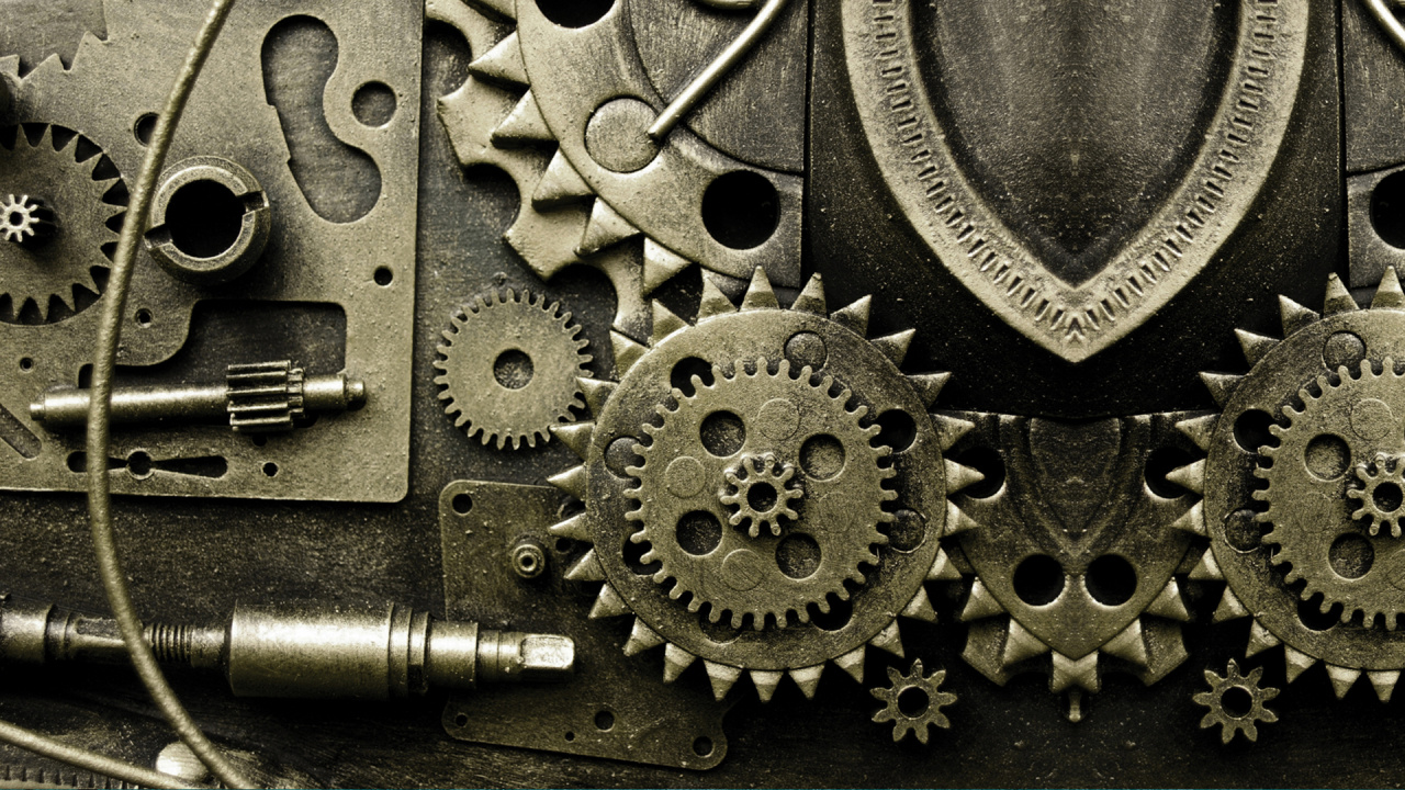 Engrenage en Métal Noir Sur Surface Noire. Wallpaper in 1280x720 Resolution