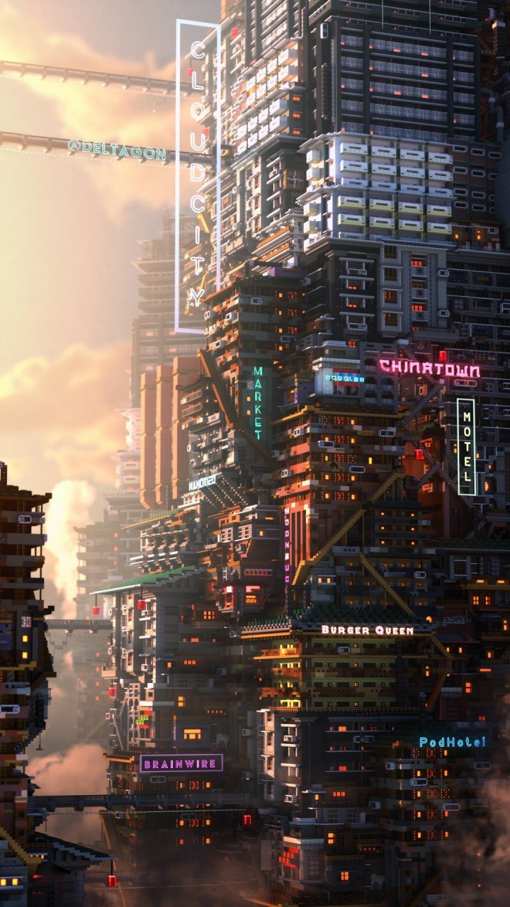 Minecraft Cyberpunk, Minecraft, Cyberpunk 2077, Fantasma de Tsushima, Mundo Abierto. Wallpaper in 720x1280 Resolution