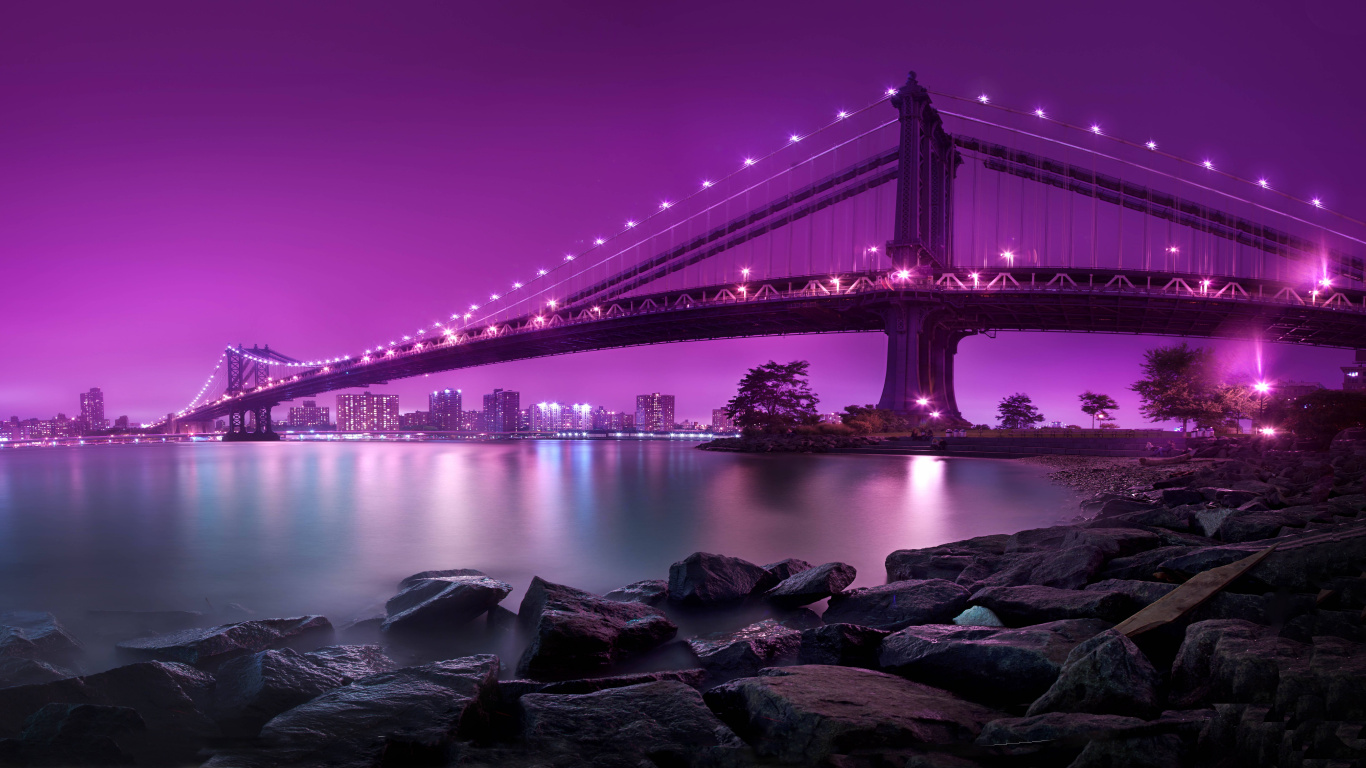 Golden Gate Bridge During Night Time. Wallpaper in 1366x768 Resolution