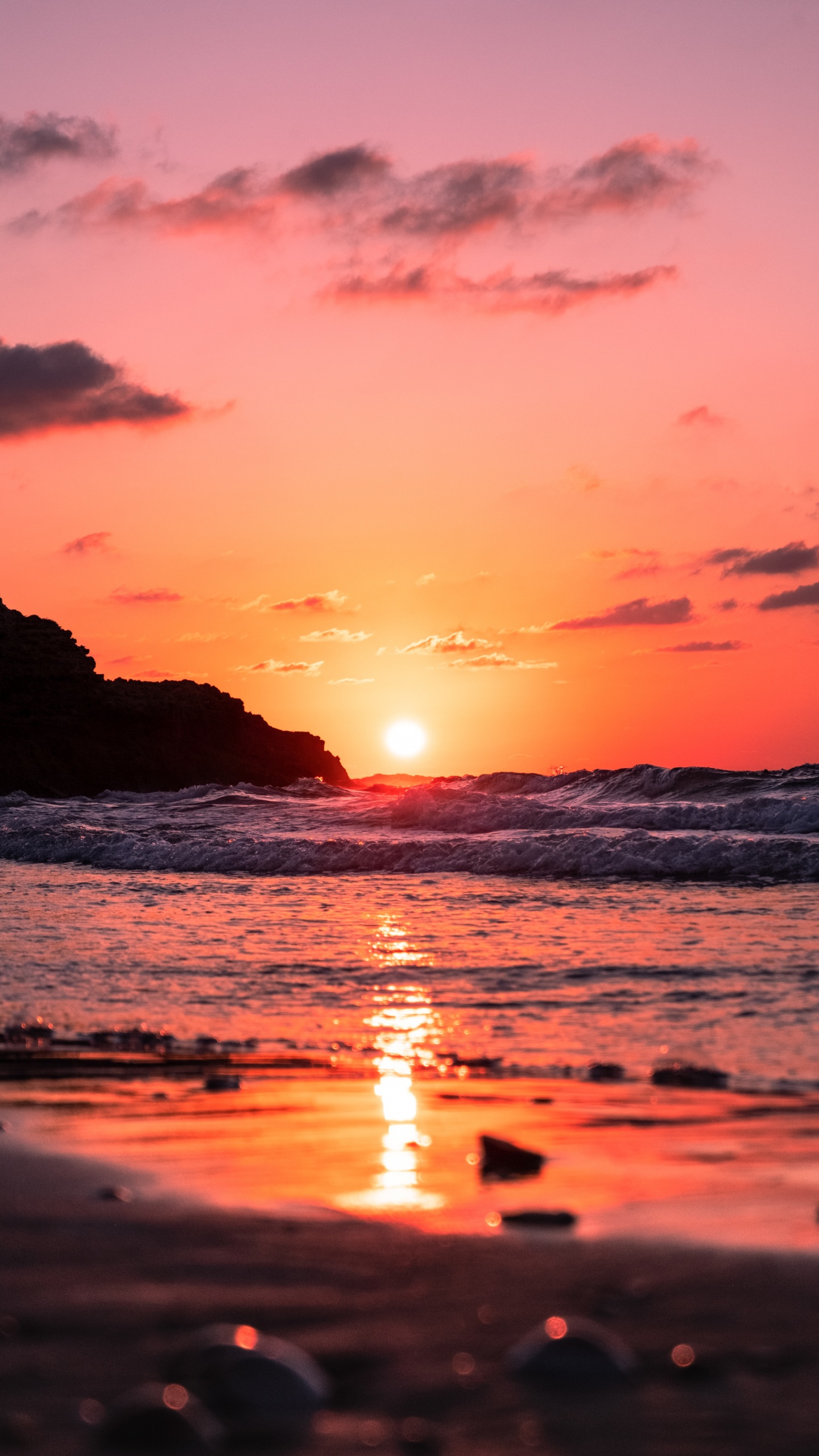 Sunset, Sea, Sunrise, Afterglow, Horizon. Wallpaper in 1440x2560 Resolution