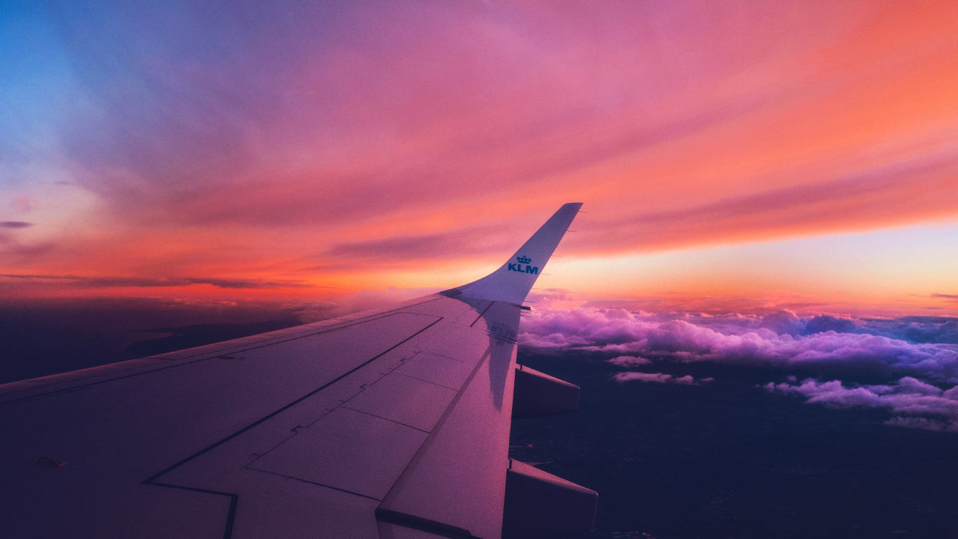 White Airplane Wing During Sunset. Wallpaper in 1366x768 Resolution