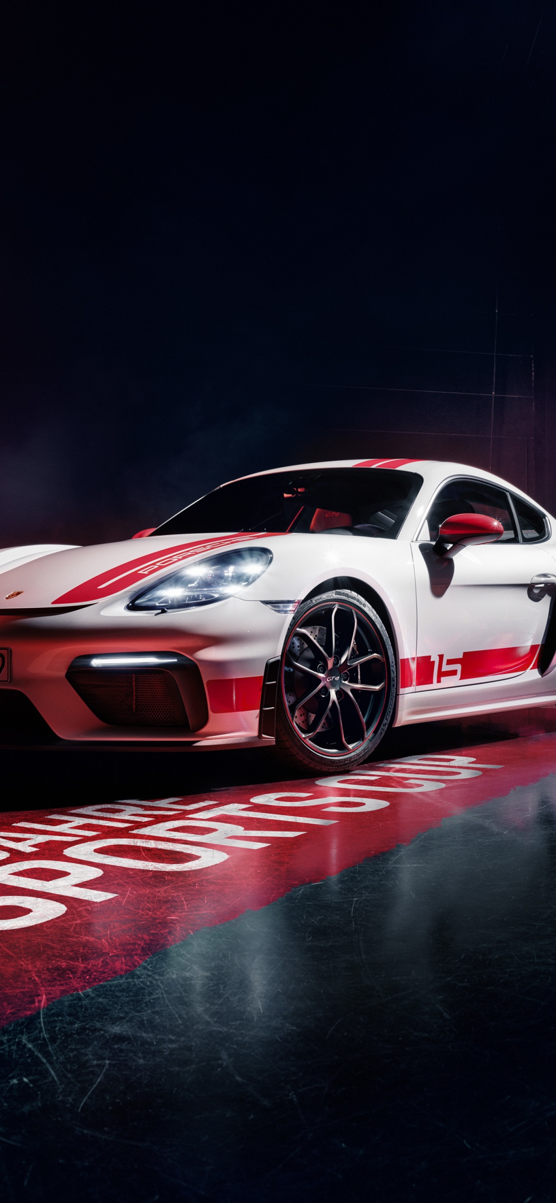 Porsche 911 Rouge et Blanc Sur Fond Noir. Wallpaper in 1125x2436 Resolution