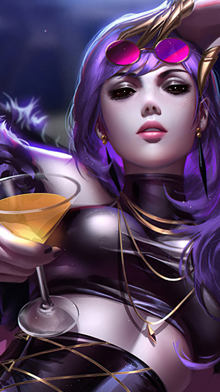 K DA, League of Legends, Cartoon, Purple, Violet. Wallpaper in 750x1334 Resolution