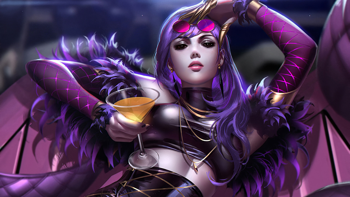 K DA, League of Legends, Cartoon, Purple, Violette. Wallpaper in 1366x768 Resolution