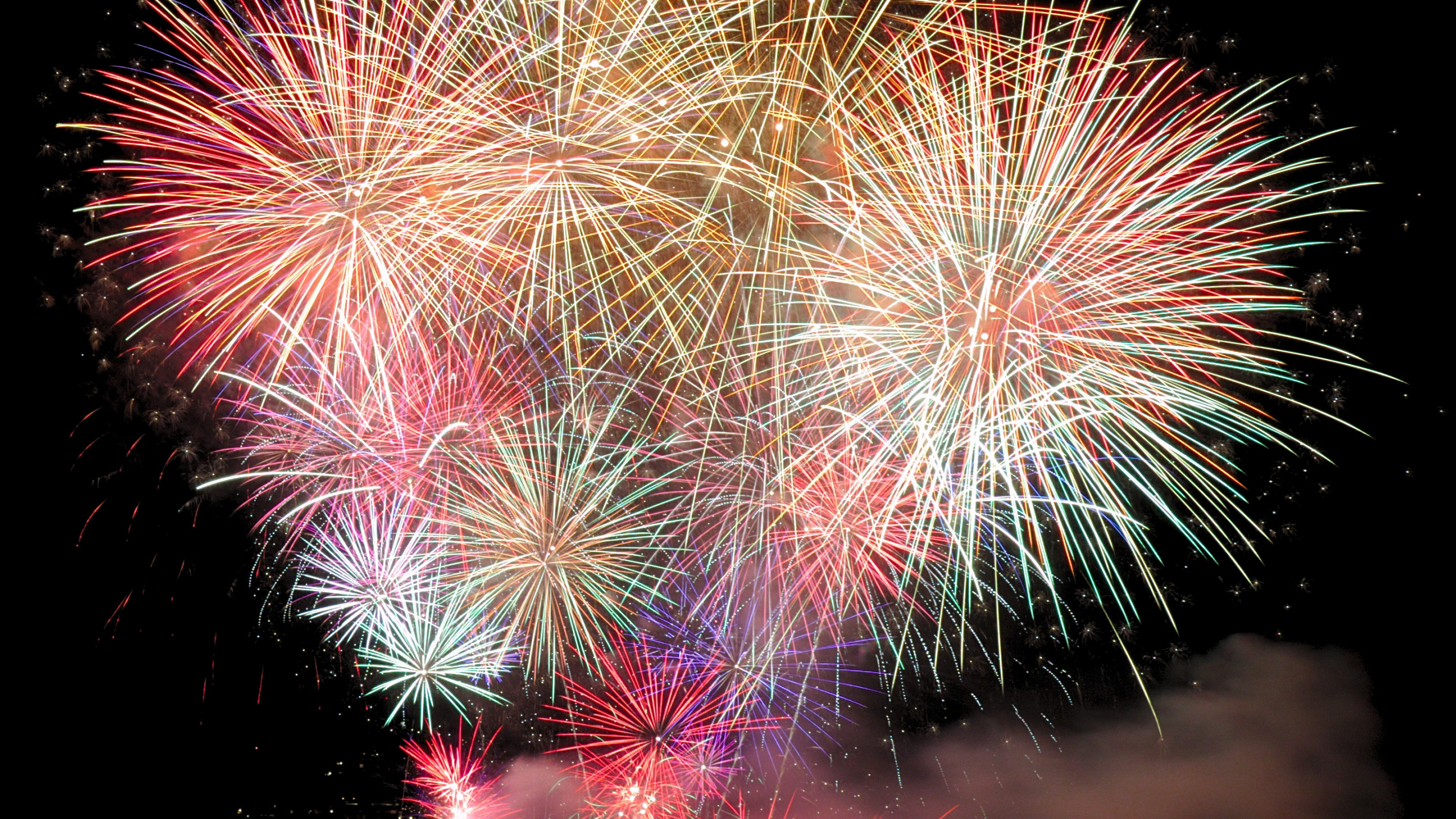 Fireworks, Party, Nature, New Years Day, Night. Wallpaper in 2560x1440 Resolution