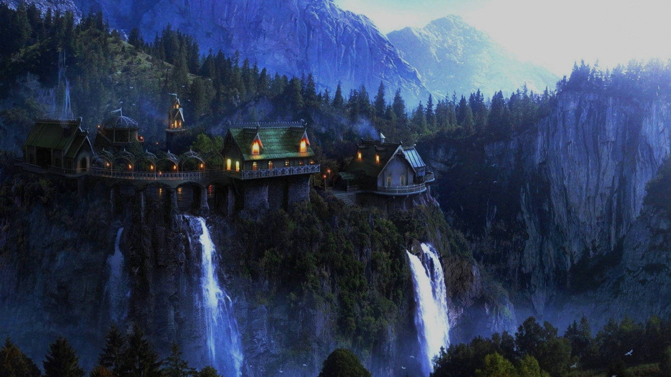 Weißes Und Braunes Haus in Der Nähe Von Grünen Bäumen Und Bergen Tagsüber. Wallpaper in 1366x768 Resolution