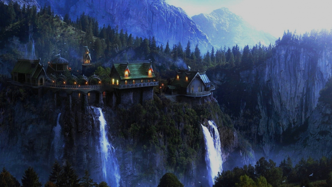 White and Brown House Near Green Trees and Mountain During Daytime. Wallpaper in 1280x720 Resolution