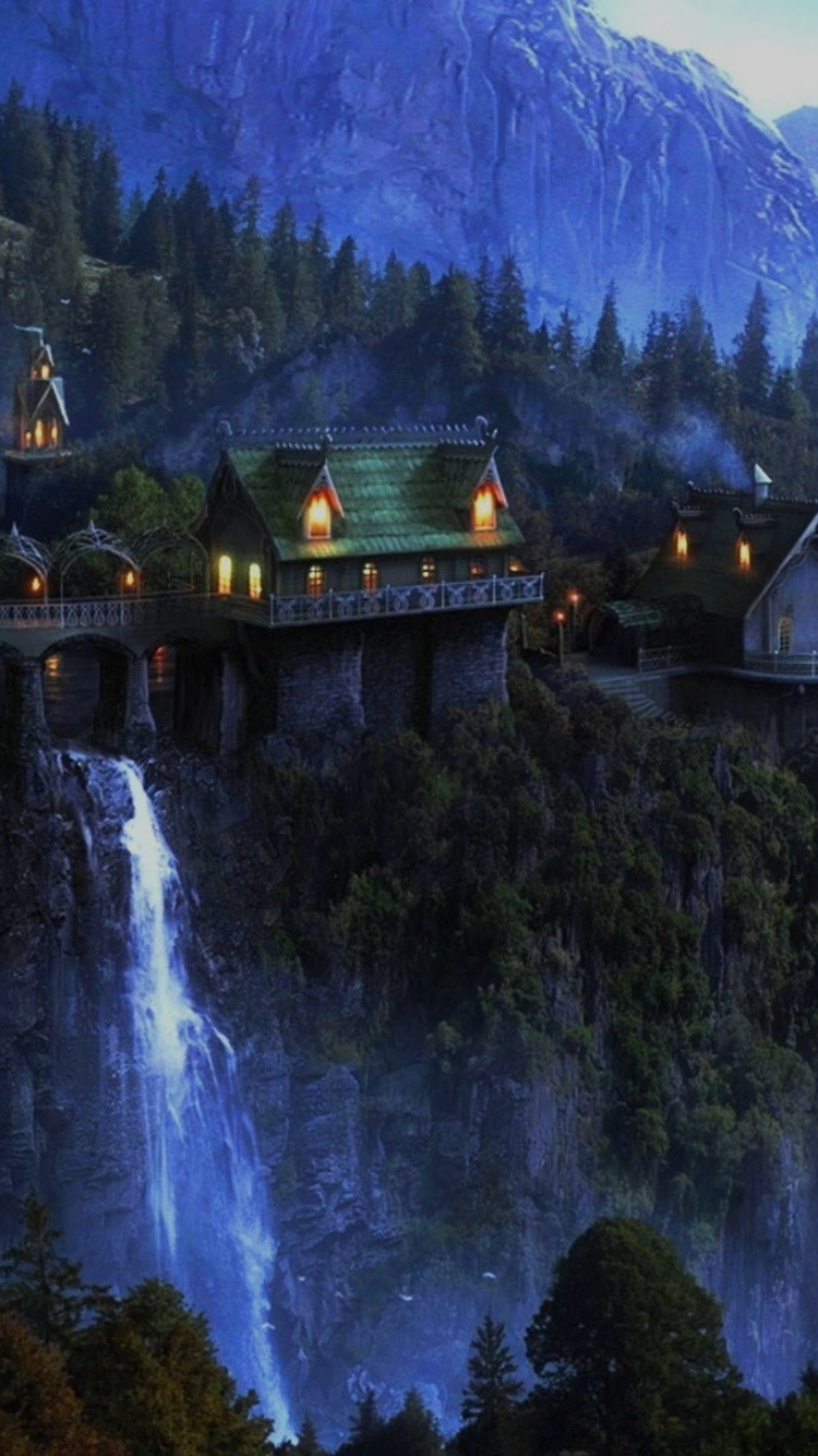 White and Brown House Near Green Trees and Mountain During Daytime. Wallpaper in 750x1334 Resolution