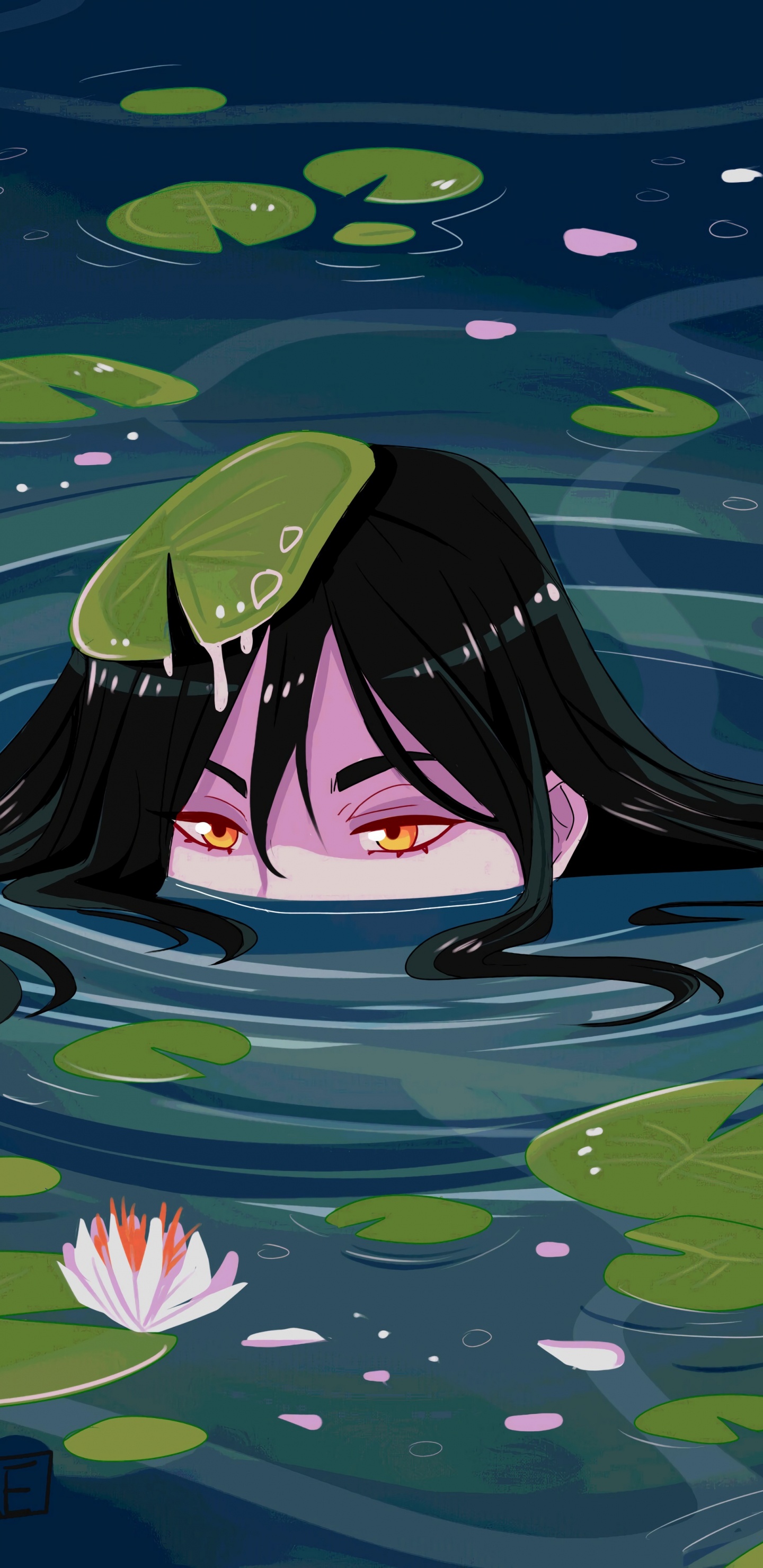 Black Haired Woman in Purple and White Dress Anime Character. Wallpaper in 1440x2960 Resolution