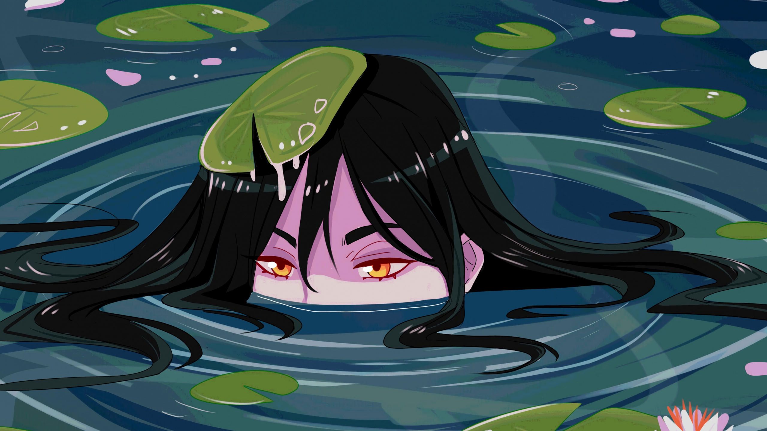 Black Haired Woman in Purple and White Dress Anime Character. Wallpaper in 2560x1440 Resolution