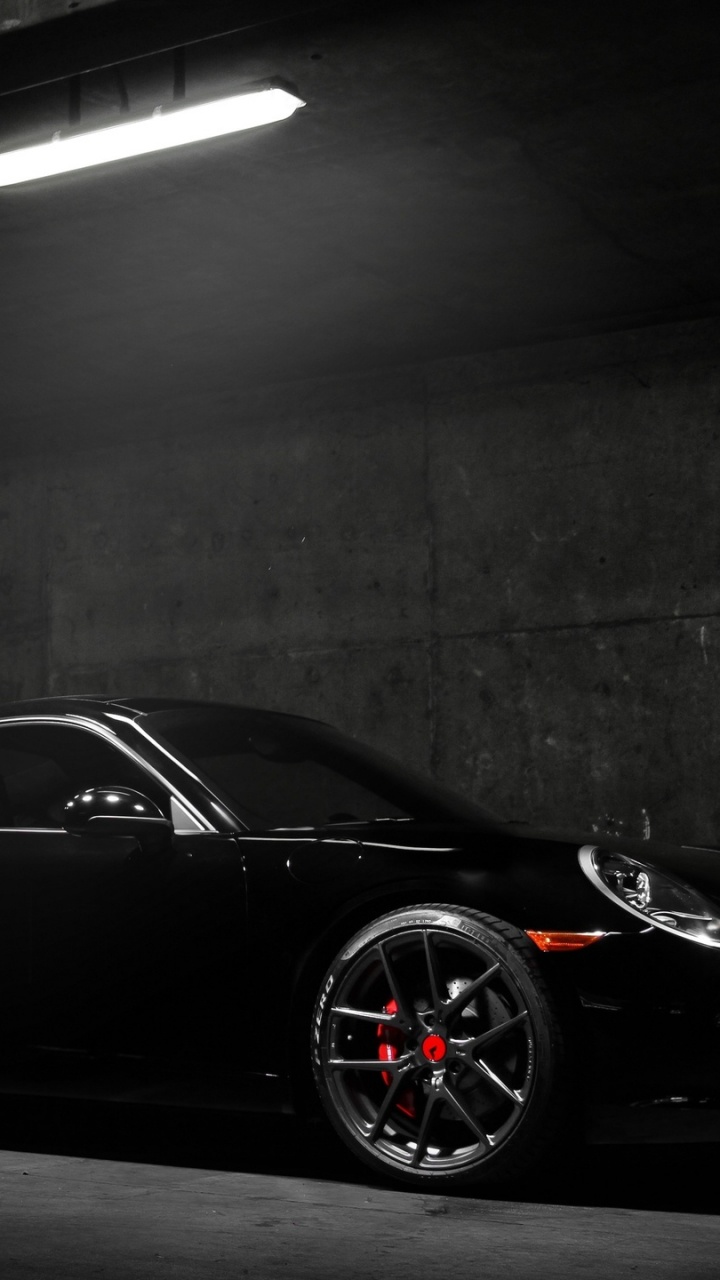 Black Porsche 911 Parked in a Tunnel. Wallpaper in 720x1280 Resolution