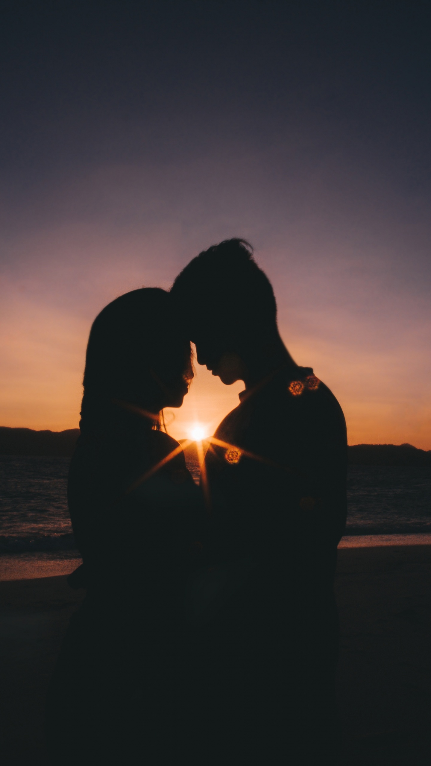 Sunset, Silhouette, Horizon, Backlighting, Love. Wallpaper in 1440x2560 Resolution