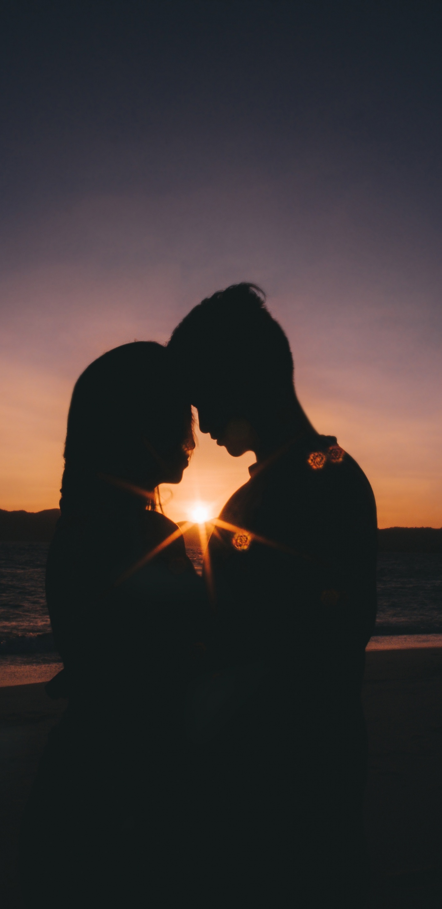 Sunset, Silhouette, Horizon, Backlighting, Love. Wallpaper in 1440x2960 Resolution