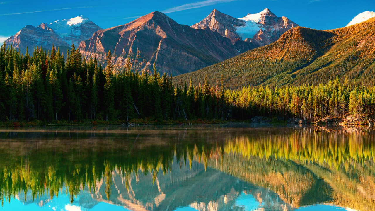 Green Trees Near Lake and Mountain. Wallpaper in 1280x720 Resolution