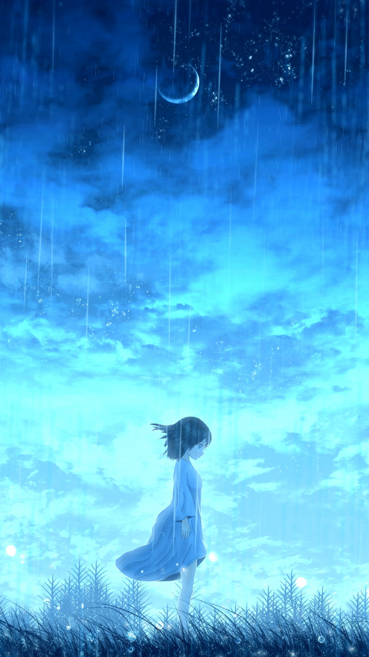 Girl in White Dress Standing on White Grass Field During Night Time. Wallpaper in 750x1334 Resolution
