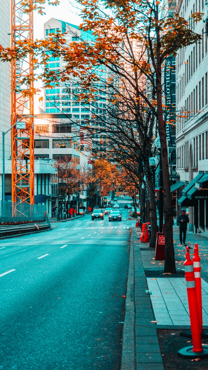 Voiture Rouge Sur la Route Près du Bâtiment Pendant la Journée. Wallpaper in 720x1280 Resolution