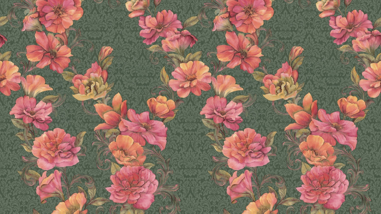 Rosa Und Grünes Florales Textil. Wallpaper in 1280x720 Resolution
