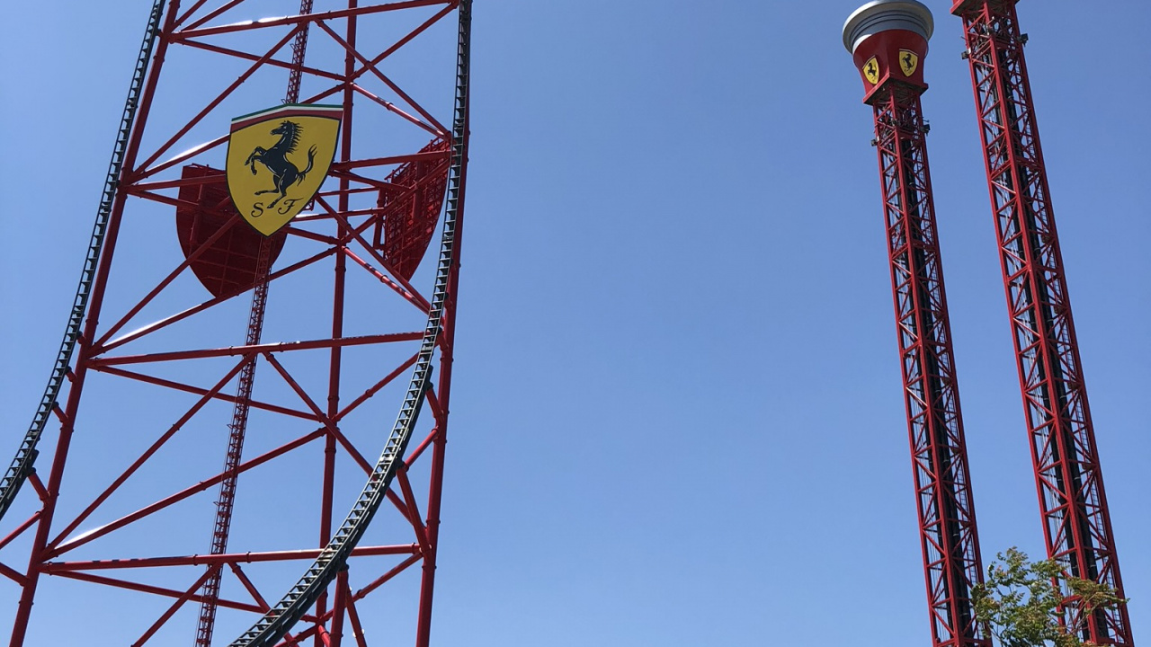 Roller Coaster, Ferris Wheel, Infrastructure, Red, Line. Wallpaper in 1280x720 Resolution