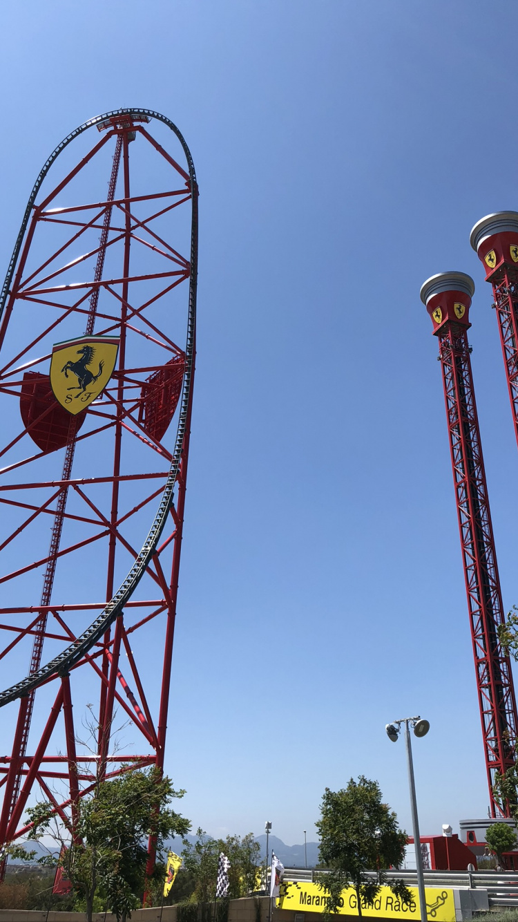 Roller Coaster, Ferris Wheel, Infrastructure, Red, Line. Wallpaper in 750x1334 Resolution