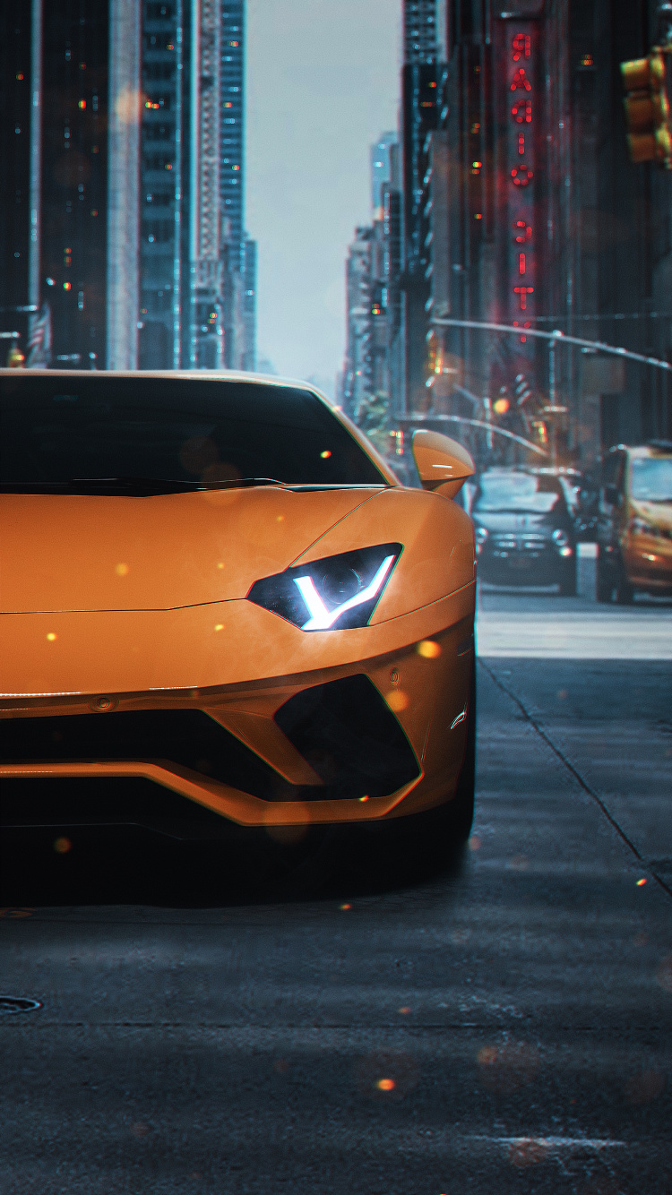 Lamborghini, Supercar, Vus, Lamborghini Aventador, Dodge Challenger. Wallpaper in 750x1334 Resolution